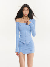 Iris Blue Knitted Off-Shoulder Sweater - CHINASQUAD