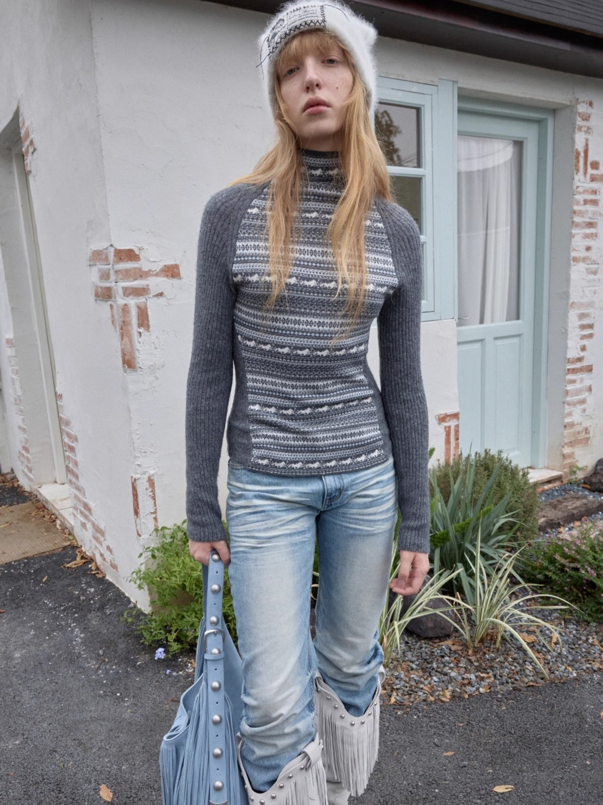 Fair Isle Raglan Knit Turtleneck Sweater