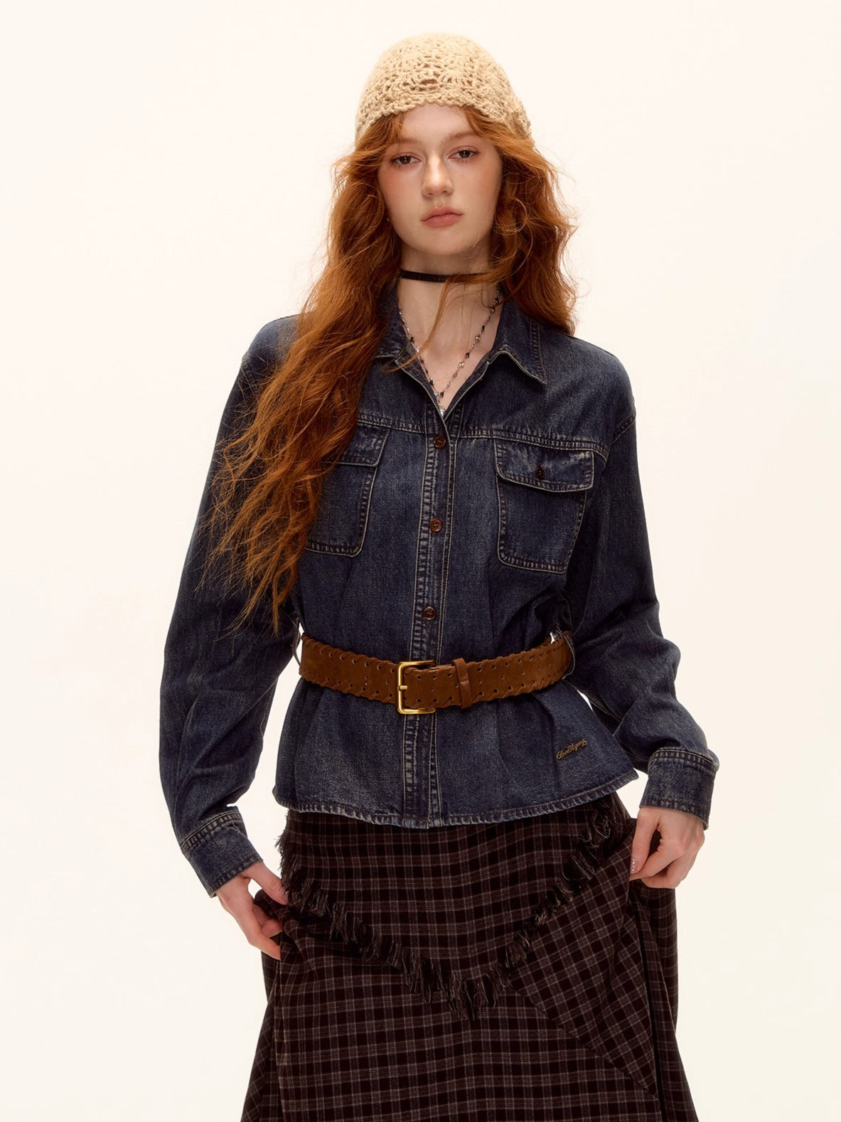 Vintage Washed Denim Belted Shirt