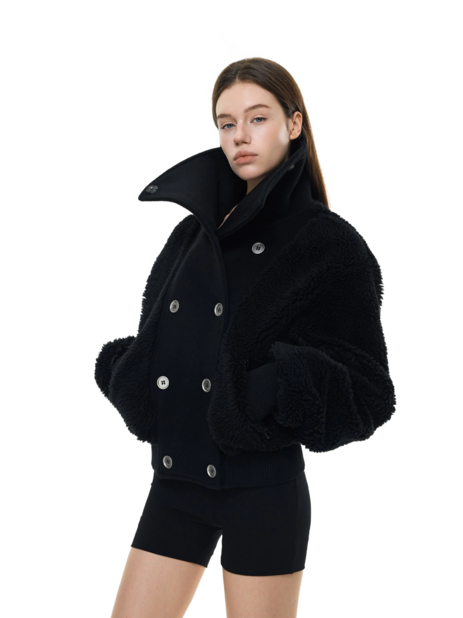 High Neck Teddy Wool Fleece Cropped Jacket