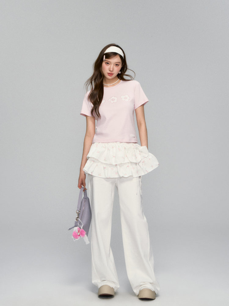 Floral Drawstring Pocket Multi-Layered Cake Skirt - CHINASQUAD