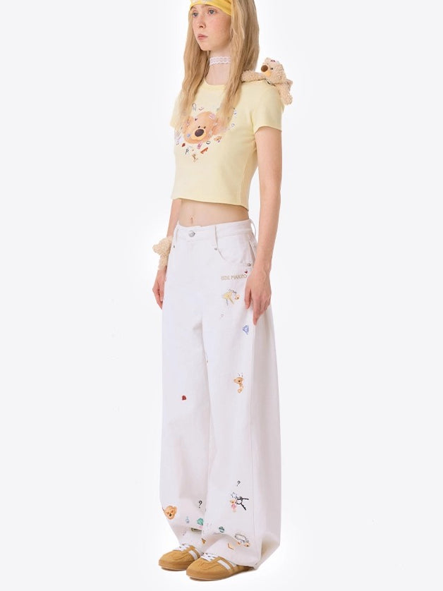 Blue Teddy Denim Wide-Leg Pants