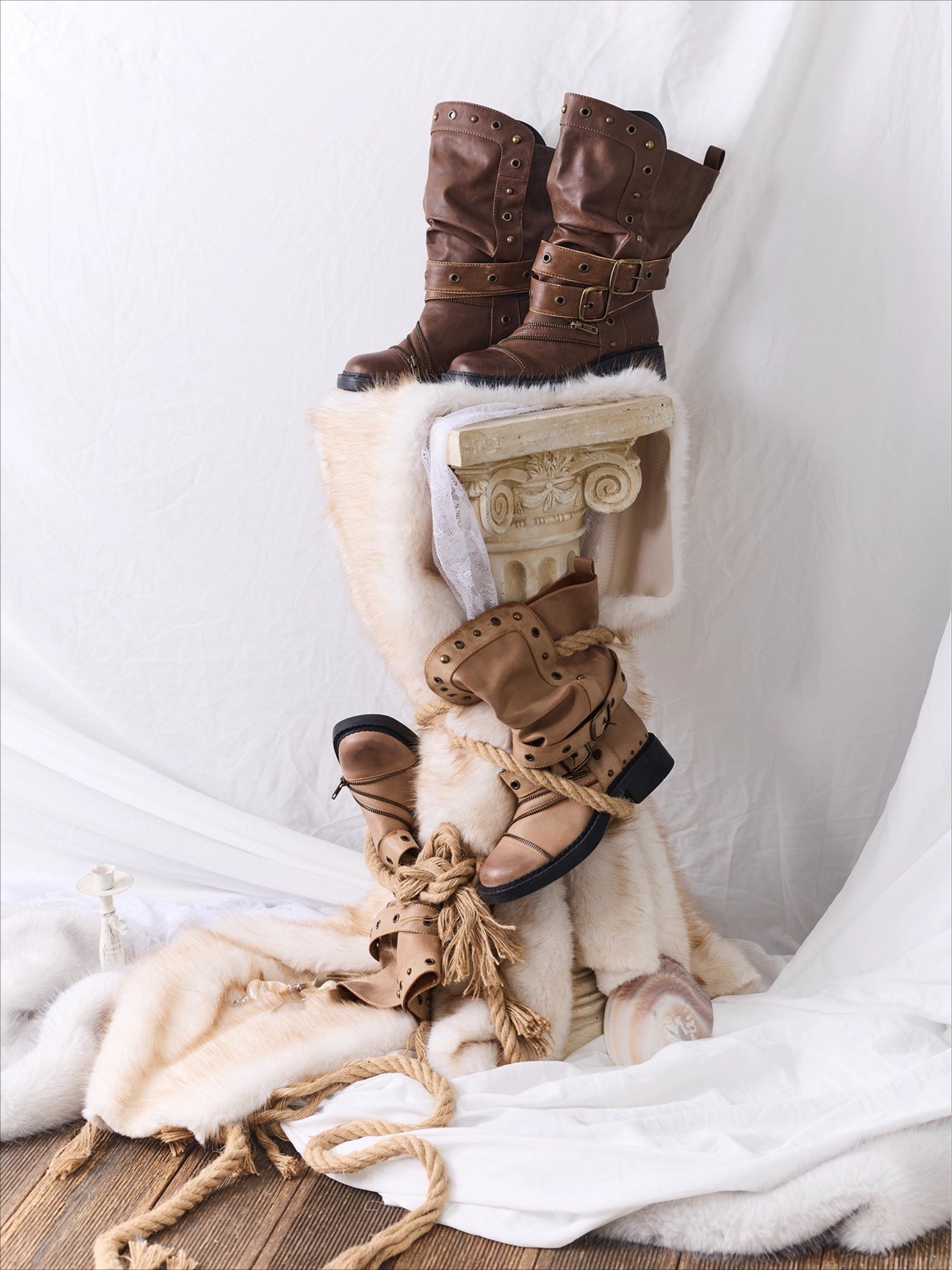 Retro Distressed Rivet Zipper Mid-Calf Boots