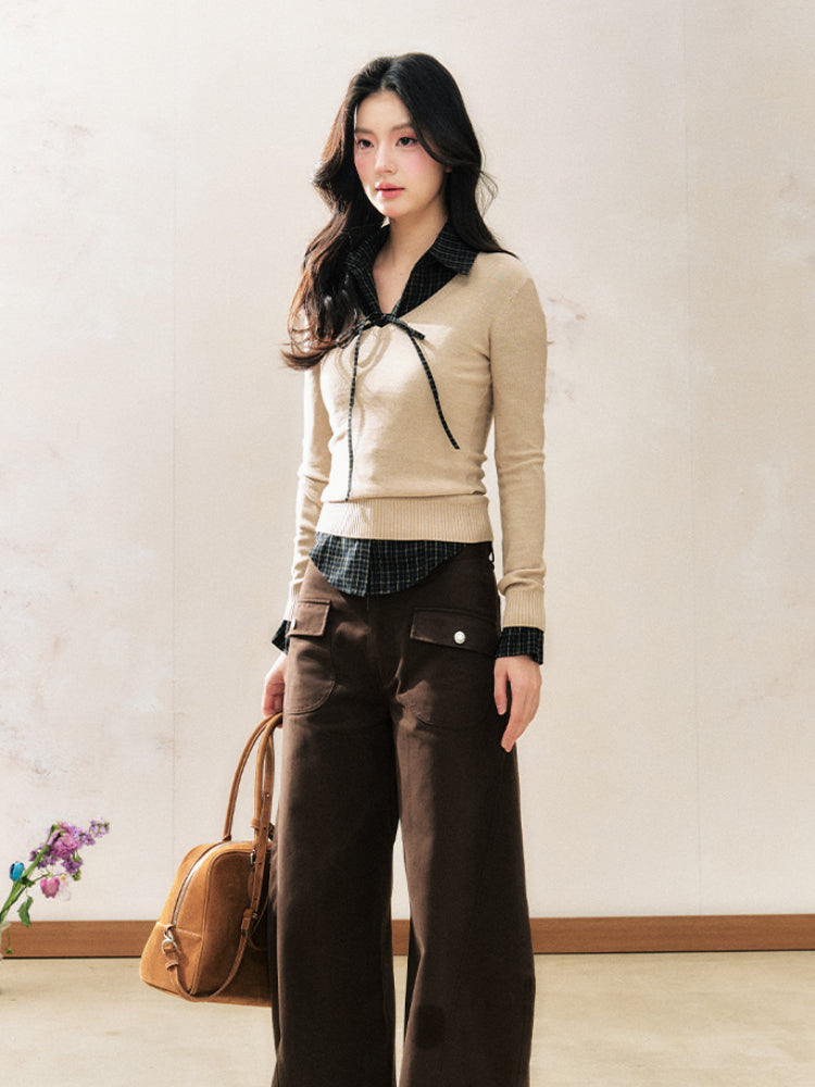 Two-Tone Pullover Sweater College Style Short Knit - CHINASQUAD