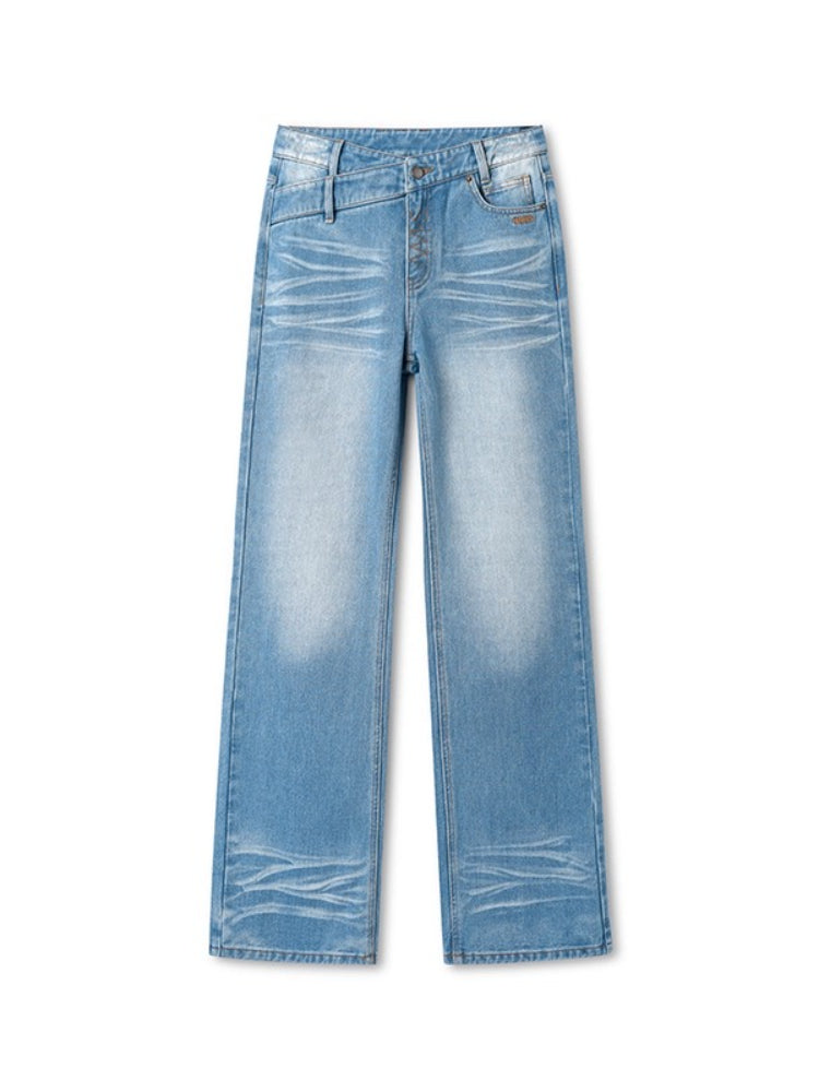 +5CM N2 Loose V-Waist Raw Denim Straight Jeans - CHINASQUAD