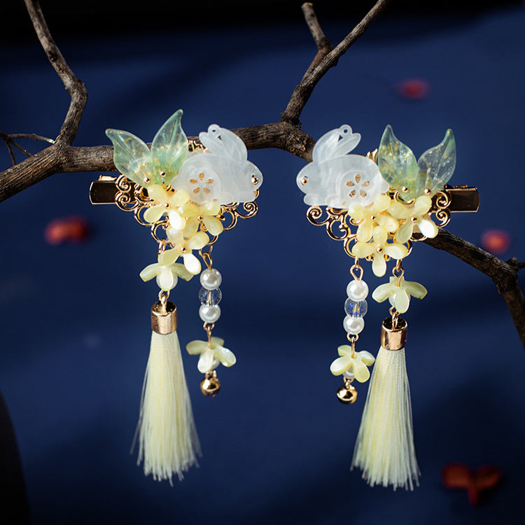 Jade Rabbit Tassels Hanfu Pearl Hair Clip - CHINASQUAD