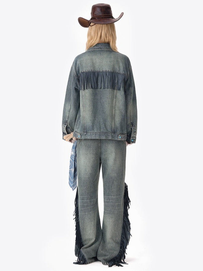 Fringe Relaxed Flare Denim Pants