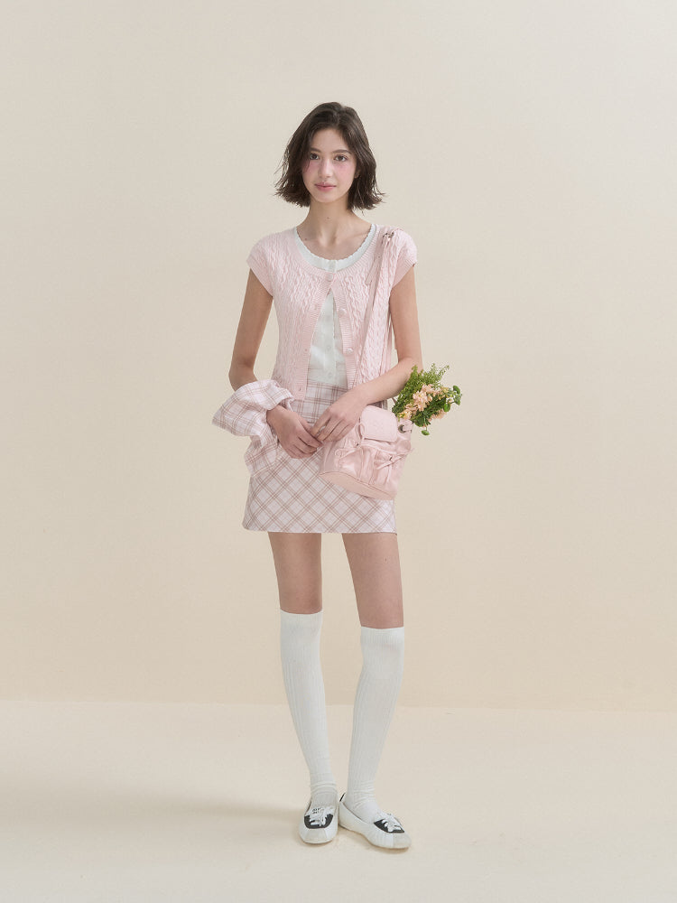 Fake Two-piece Short Sleeve Knitted Top - CHINASQUAD