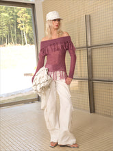 Off-Shoulder Mohair Fringe Top - CHINASQUAD