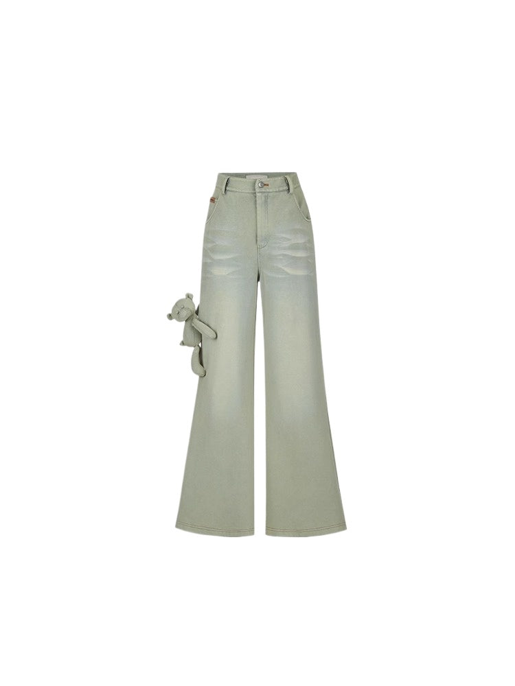 Bear Washed Denim Printing Pants - CHINASQUAD