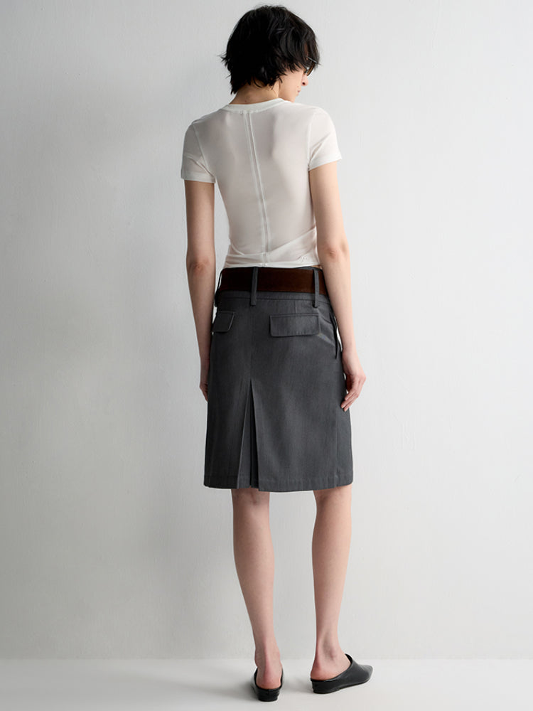 Grey Wool Double-layer Suit Midi Skirt - CHINASQUAD