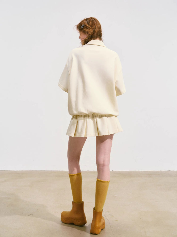 Bowknot Pleated Short-sleeved Dress - CHINASQUAD