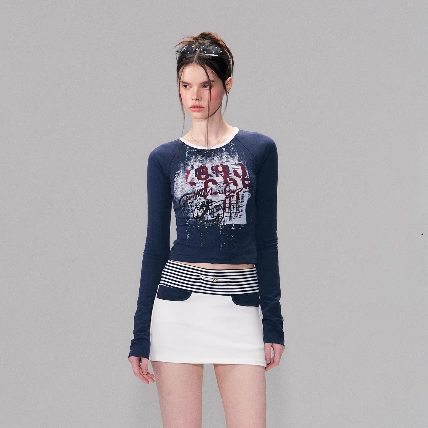 Vintage Print Layered Slim Fit Top Set