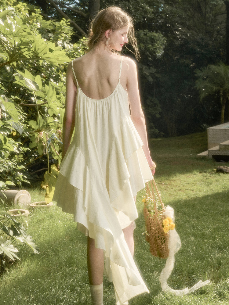 Washed Cotton Irregular Design Slip Dress - CHINASQUAD