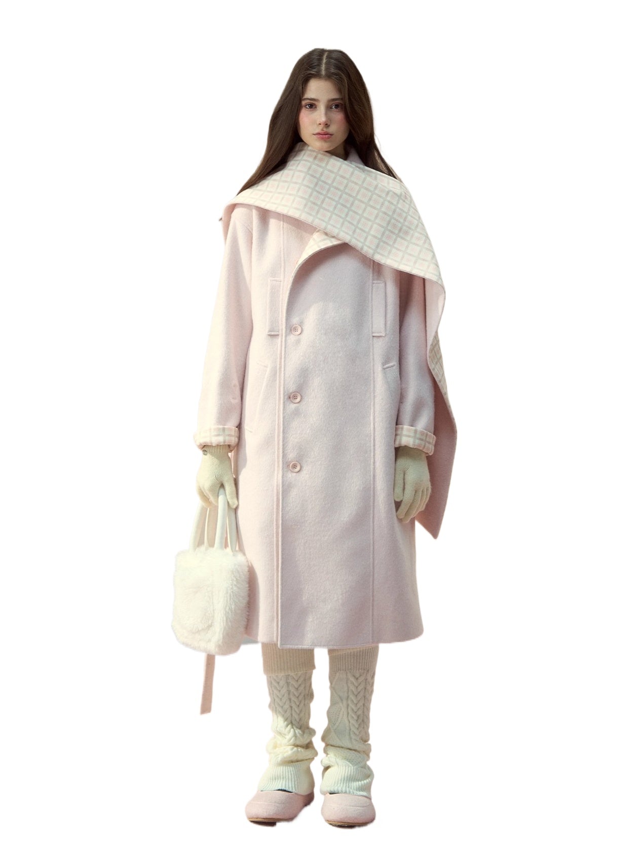 Berlin Avenue Wool Check Scarf Coat