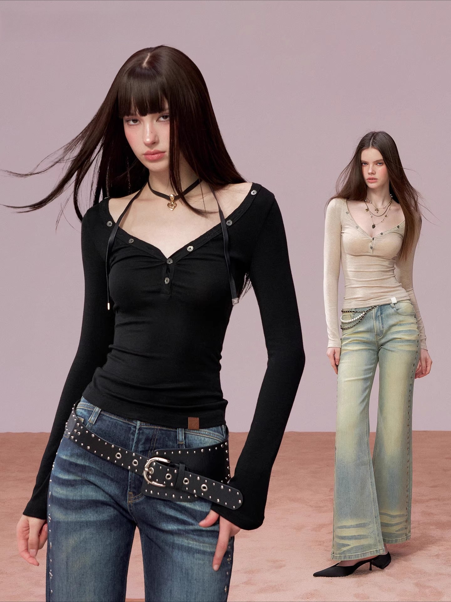 Round-Neck Fitted Knit T-Shirt