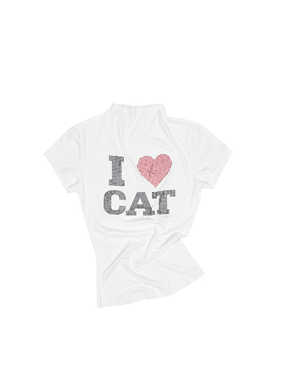 "I ♥ CAT" Rhinestone Fitted T-shirt - CHINASQUAD