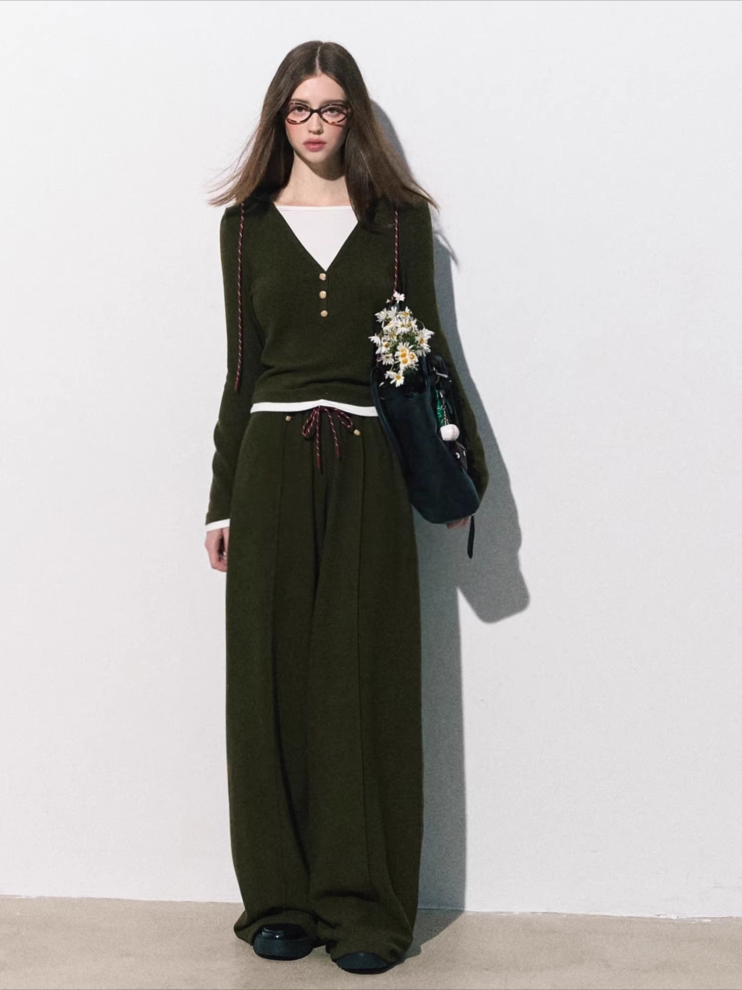 Knit Base Top & Wide-Leg Pants Set