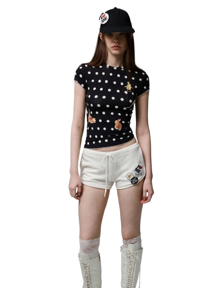 Cats & Dogs Love Polka Dot Print T-Shirt - CHINASQUAD