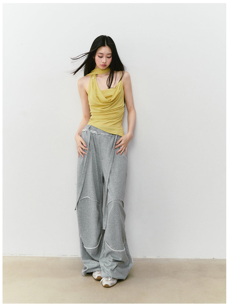Color-blocked Raw-edge Wide-leg Pants - CHINASQUAD
