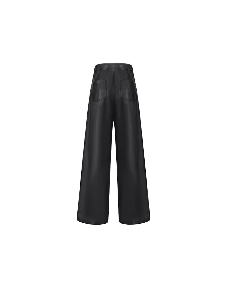 Classic Wide-Leg Faux Leather Pants