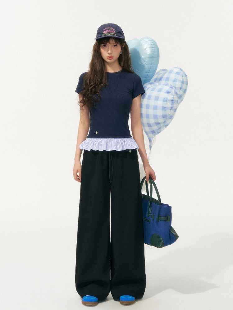 Fake Two-Piece Patchwork Puff Sleeve