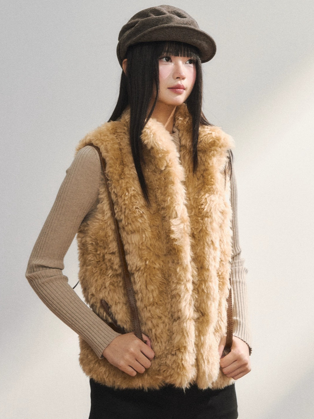 Khaki Eco Faux Fur Vest