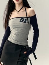 Letter Print Off-Shoulder Slim Fit T-shirt - CHINASQUAD