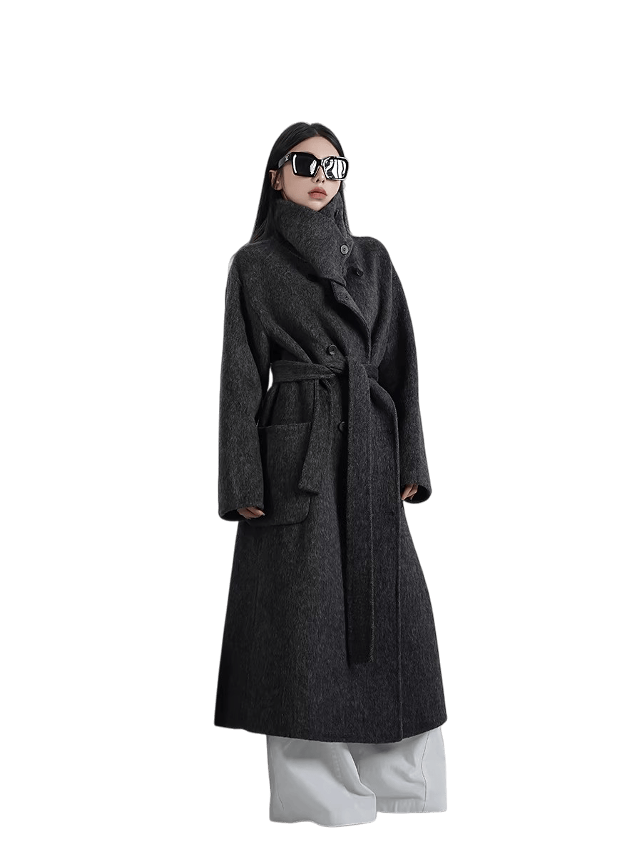 High-Neck Long Wool Coat