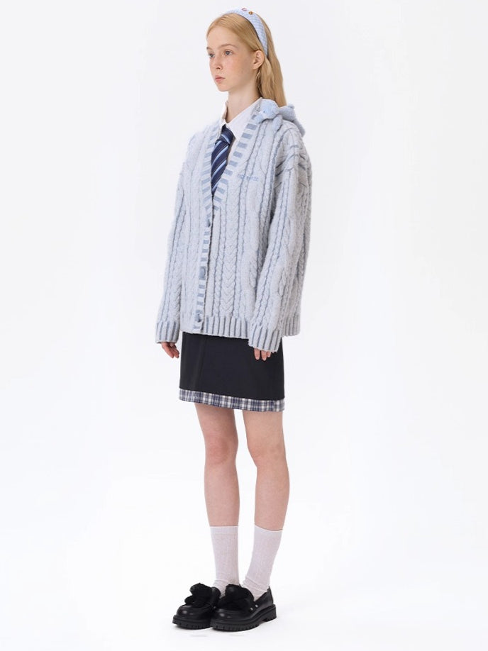 Twist-Knit Unisex V-Neck Cardigan