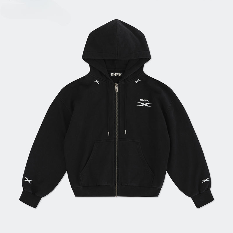 Black & Gray Future Embroidered Hoodie - CHINASQUAD