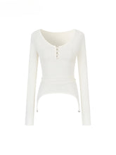 Irregular Knit Waist-Cinched Long-Sleeve Tee - CHINASQUAD