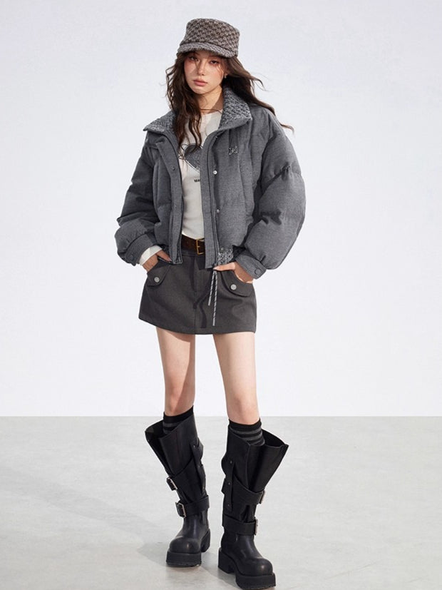 Wool-Blend Knit Spliced Down Jacket - CHINASQUAD