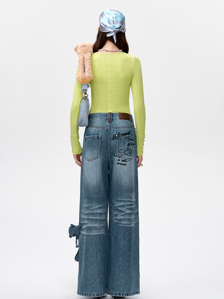 Handwritten Logo Pocket Straight Leg Jeans - CHINASQUAD