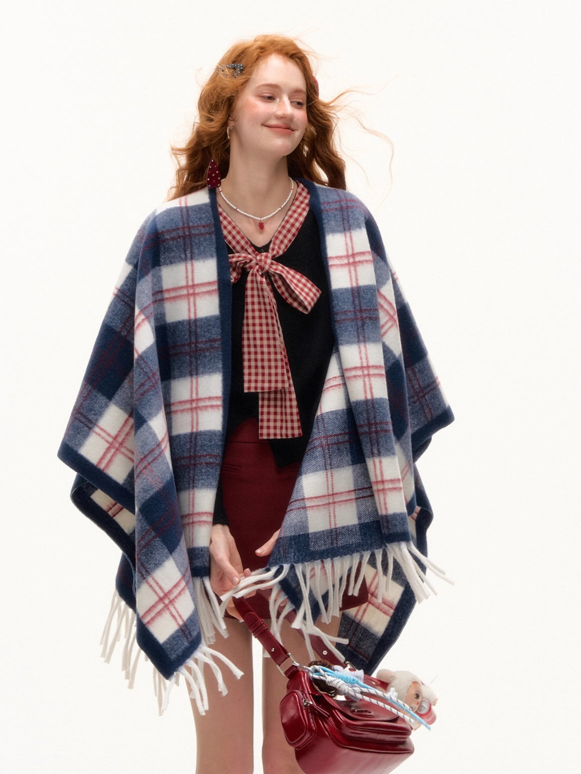 Color-Block Plaid Tassel Shawl Scarf - CHINASQUAD