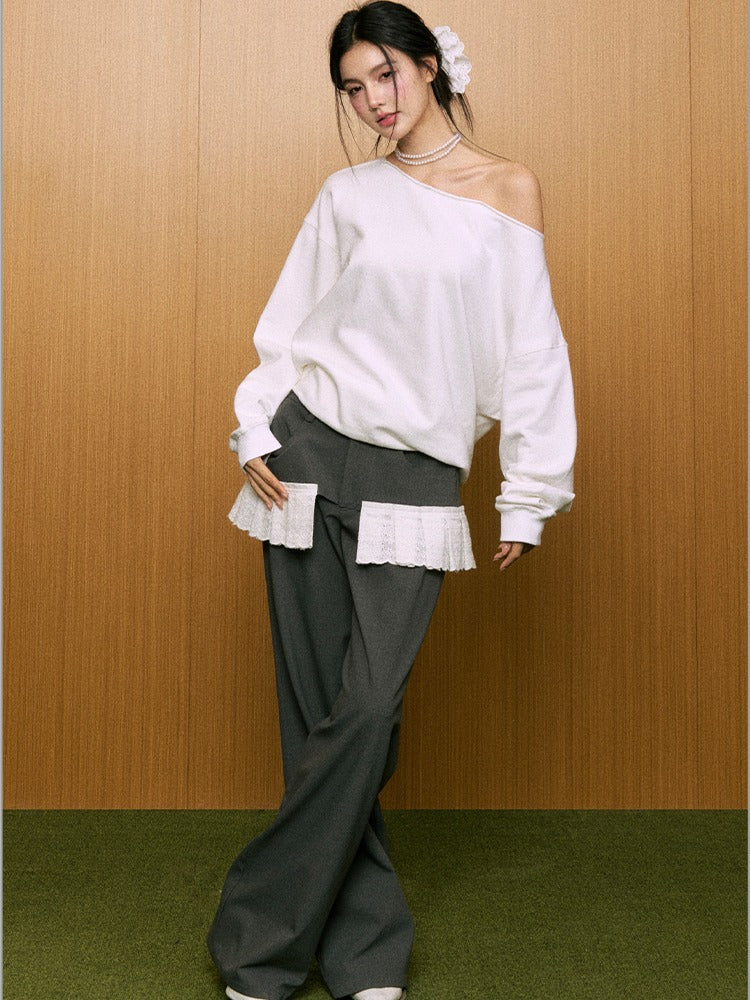 Off-Shoulder Two-Way Wear Loose Sweatshirt - CHINASQUAD