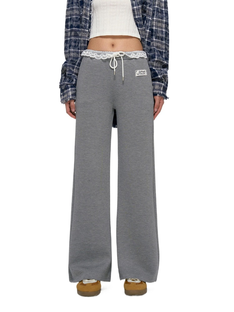 Lace Waist Wide-Leg Sweatpants - CHINASQUAD