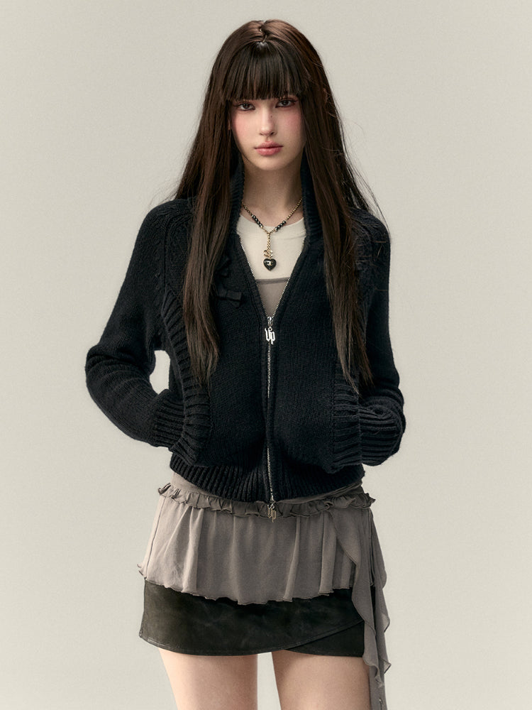 Bowknot Pocket Design Knit Top - CHINASQUAD