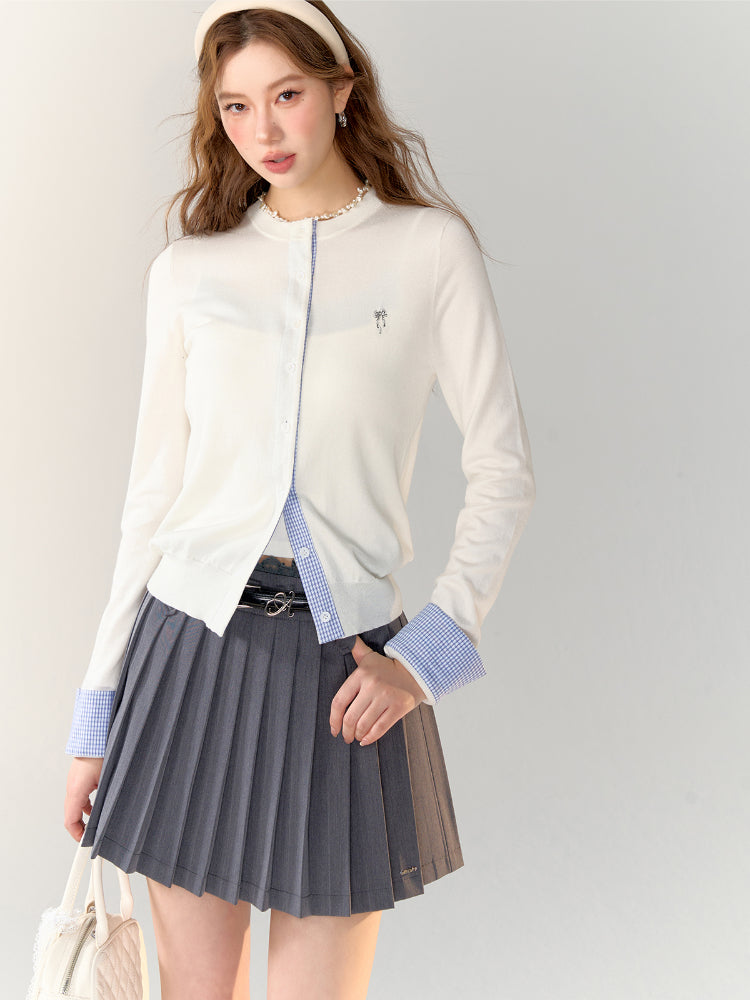 Gray Lace-Trimmed Pleated Suit Skirt - CHINASQUAD