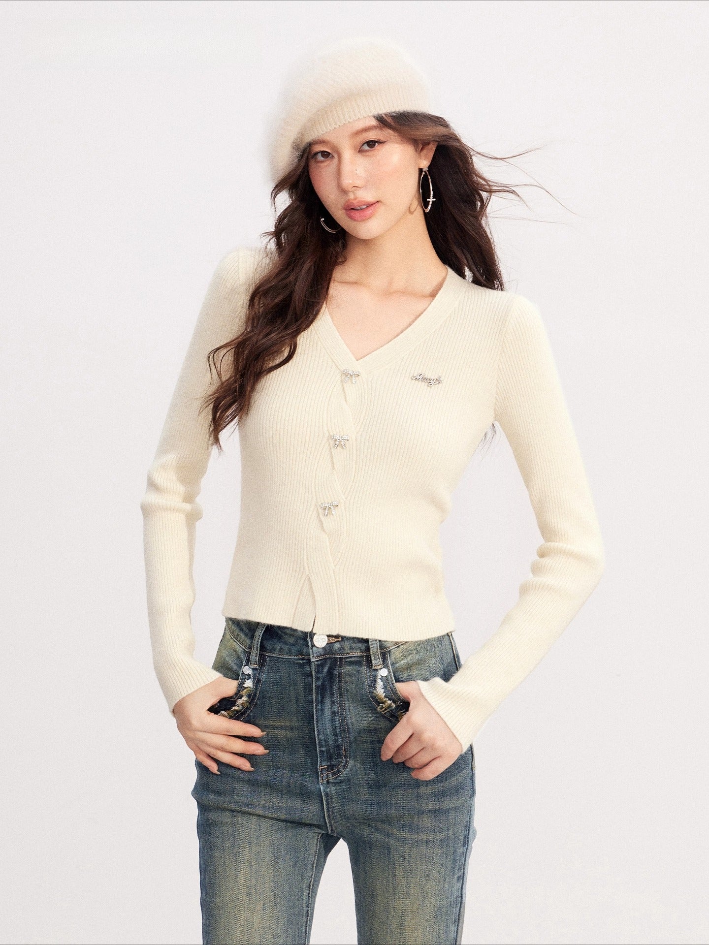 Shimmer Soft-Touch Knit V-Neck