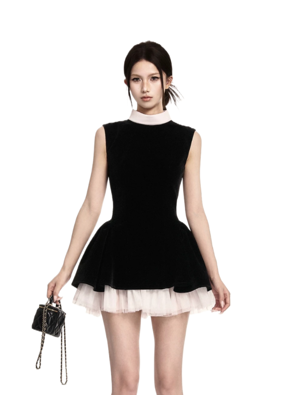 Elegant Contrast Tulle Hem Mini Dress