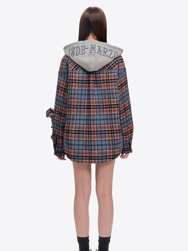Plaid Hooded Retro Overshirt Jacket
