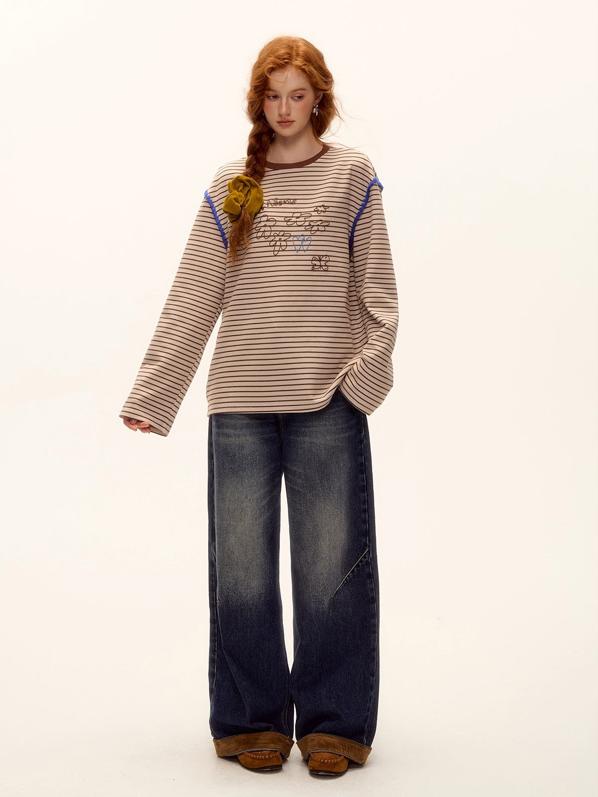 Striped Contrast Embroidered Shell T-Shirt