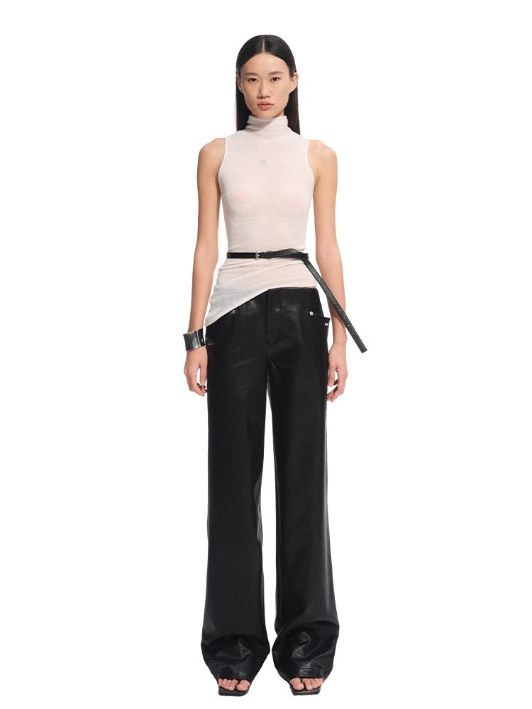 Matte Mid-Rise Leather Pants - CHINASQUAD