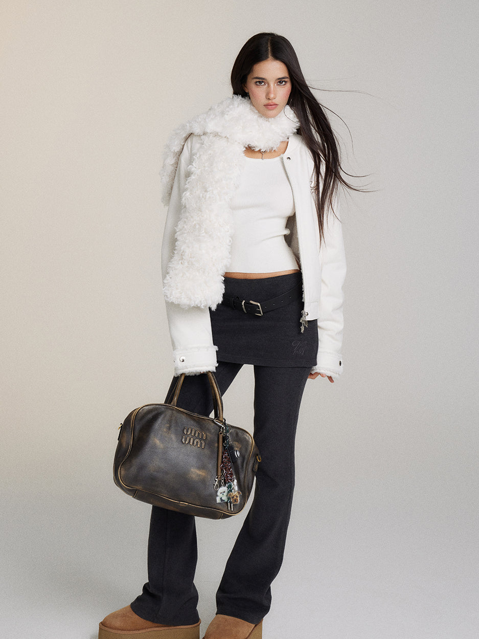 (Final Sale) Fur Collar Two-Way Fuzzy Baseball Jacket - CHINASQUAD