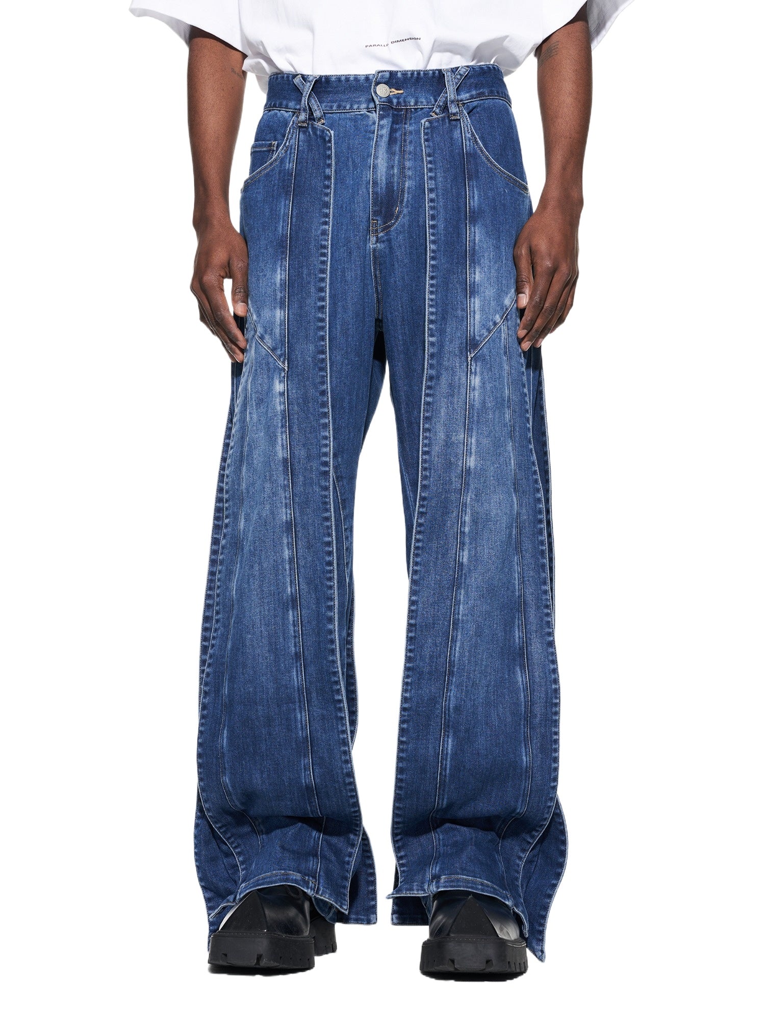 3D Cut Washed Denim Relaxed Jeans - CHINASQUAD