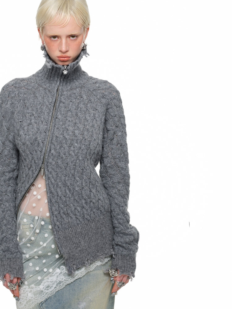 Surlong Cable Slanted Button Placket Knit Cardigan - CHINASQUAD