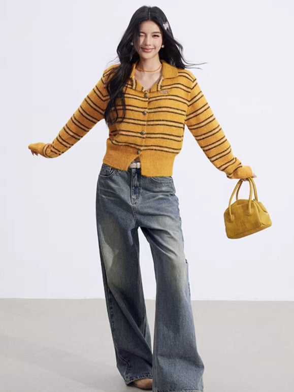 Pumpkin Stripe Polo Knit cardigan