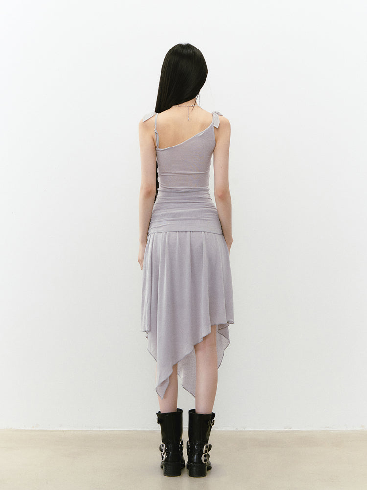 Beaded Strappy Asymmetric Dress - CHINASQUAD
