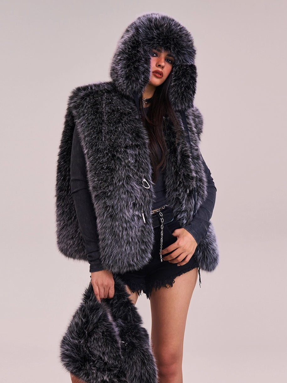 Cross Relic Faux Fur Stone Bag